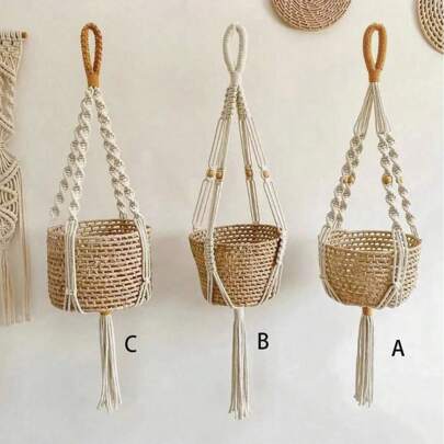 1pc/3pcs Macrame Plant Hanger, Indoor Hanging Planter Basket Holder With Wood Beads, Decorative Flower Pot Holder With Tassels, No Basket Room Decor Bedroom Decor Home Decor Wall Decor