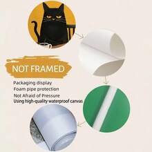 1 Black Cat Eating Breakfast "Bonjour Mon Amour" Canvas Printed Posters, Modern Wall Arts Decoration Painting Used For Coffee Shops, Homes, Bedrooms, Living Rooms, Kitchens, Bathrooms, Offices, Home Decoration, Decorating Houses, Hanging Decorations - Multicolor - View 8