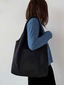 Women Simple Canvas Tote Bag, Open-Top Canvas Shoulder Bag, Handbag, Simple Briefcase Bag For Elementary/High School/College Students, Document Holder, Travel Bag