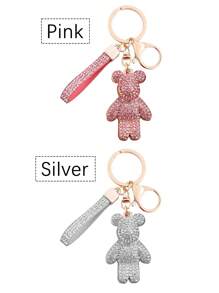 1pc Creative New Rhinestone Violent Bear Bag Charm Keychain Bling Keychain Accessory Elegant & Delicate Design Suitable As Backpack Ornament Or Gift For Women