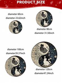 1pc Tai Chi Style Carpet, Black Cat And White Cat Pattern Large Carpet, Circular Floor Mat, Patterned Carpet, Area Carpet, Anti Slip Mat, Living Room Carpet, Bedroom Carpet, Entrance Carpet