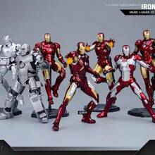 Hasbro Kit de modelo de plástico a escala 1:12 de Iron Man - Variantes múltiples de MK1 a MK7, 3-4 manos intercambiables, 4-6 efectos de llama y misiles (sin luminosidad), coleccionable con empaque de Los Vengadores