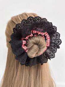 1pc Women/Girls Double Layered White Lace Trim Oversized Hair Scrunchie, Romantic Ballet Style Hair Accessory, Suitable For All Seasons Daily Use Scrunchies Hair Tie