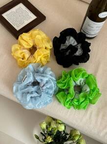 Women's Solid Color 4-Layer Ruched Scrunchie, Soft & Elegant Hair Ring, Hair Tie Scrunchies