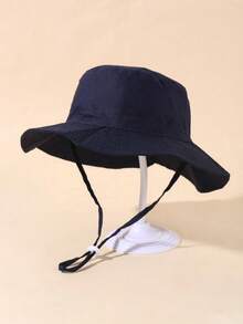 2 chiếc mũ chống nắng màu trơn cho trẻ em, có dây buộc cằm, mũ tai bèo chống tia UV mùa hè đi biển. - Nhiều màu - Xem 4