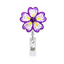 1 pezzo Porta badge retrattile con molletta a coccodrillo girevole, con fiori multicolore glitterati, adatto per infermieri, medici, ufficio, studenti e lavoratori, forniture scolastiche regalo, ritorno a scuola