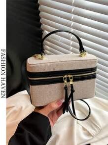 1pc Square Colorblock Shoulder Bag, Suitable For Women's Daily Use
