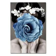 1 pieza Pintura en lienzo con retrato de mujer y flor, arte de pared moderno para decoración del hogar, sala de estar, dormitorio, regalo opcional con marco - Multicolor - Ver 30