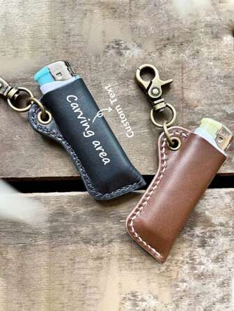 1pc Customized Laser Engraved Text Leather Lighter Case