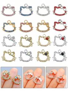 Sanrio Colgante con Charm de Hello Kitty de Sanrio para hacer joyas, aretes, pulseras, colgantes, collares, marcadores de puntada, manualidades, adornos de gato brillante con strass para manualidades DIY (Variados)
