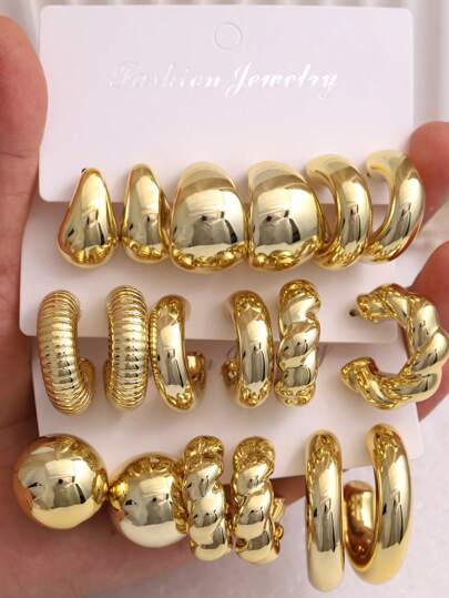 Juego de 6-18 piezas de nuevos pendientes de botón de resina CCB chapados en oro UV, pendientes geométricos minimalistas con textura, para uso diario, regalo para novia/familia/amigos