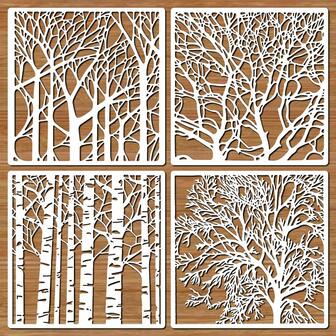4pcs Birch Tree Trunk Stencils For Painting, 7.87" Tree Texture Reusable, Plastic Artistic Tree Art Drawing Templates For Painting On Wood, Fabric, Walls, Furniture, And DIY Crafts - Art Supplies,Back To School,School Supplies
