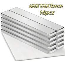10 pièces Aimants en barres de néodyme 50x10x3 mm, aimants en terre rare de néodyme N35 avec adhésif double face parfait, convenant pour le bureau, le réfrigérateur, la cuisine