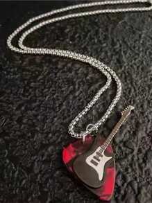 1pc Punk Rock Style Guitar Pick Necklace, Suitable For Men. Unique Design Showcases Niche Personalized, Suitable For Those Who Enjoy Clubbing And Hip-Hop Style. Suitable For Solo Wear Or As A Couple's Accessory. Also Fashionable For Women To Wear.