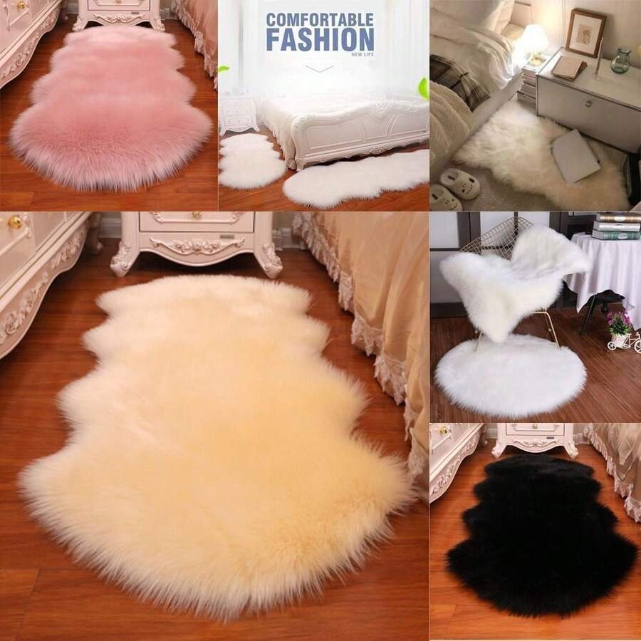 Carpet Non Slip Fluffy Shaggy Soft Rugs Sheepskin Rug Bedroom Mats Faux Fur - White - View 1
