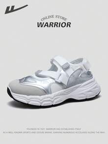 Warrior Series, Valentine's Day Gift, 1 Pair 2025 New Women's Running Sports Sandals, Water Shoes, Hook And Loop Low-Top, Silver, Hollow Vamp Design, Soft Thick Sole, Suitable For Summer Outdoor Running, Beach Play, Breathable And Comfortable - Silver Gray - View 7