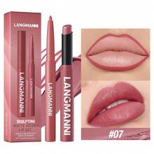 2pcs/Set Fashionable Lip Makeup Set: Matte Lipstick + Lip Liner