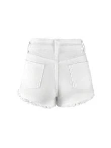 Moda callejera: Shorts vaqueros de chica atractiva con elementos llamativos - Blanco - Ver 5