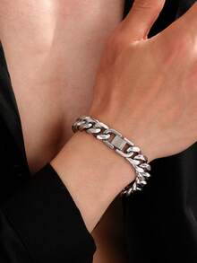 1 buah Gelang Rantai Logam Stainless Steel Desain Minimalis Tahan Pudar, Baja Titanium Tebal Gaya Vintage Modis Perhiasan Punk Cocok untuk Pria - Perak - View 3