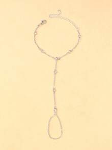 1 件金色波西米亚风格水晶圆形吊坠链环手指/手/腕带女士手链，夏季海滩珠宝 - 銀色 - 查看 3