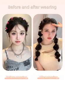 SHDanrtsey 假发辫子女生高中双马尾网红灯笼泡泡辫麻花辫假发绑带拳击辫假发 - 彩色 - 查看 2