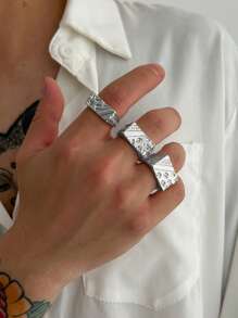 4-Piece Set Asymmetrical Diamond Decor Vintage Geometric Design Fashion Rings