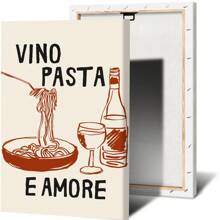 1 pezzo Quadro moderno senza cornice "Vino Pasta Amore", decorazione domestica moderna, con cornice nera, ideale per soggiorno, cucina, ufficio e sala da pranzo, uso interno/esterno, decorazione cucina