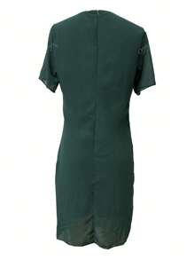 Nuovo arrivo estivo, abito casual elegante da donna in chiffon, colore unito, maniche corte, scollo rotondo, orlo plissettato e morbido, ampio e traspirante, adatto per ufficio, feste e uso quotidiano