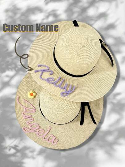 Customizable Name Beach Hat, Adjustable Sun Hat, Wide Brim Summer Hat, Unisex, Cute Y2K Style, Unique Vacation/Beach/Seaside Gift, Boho Style, Ibiza Style