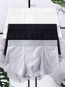 3 pièces Slips pour jeunes garçons - Sous-vêtements en tissu tricoté de style classique pour garçons