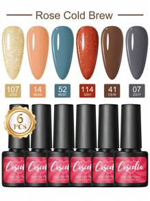 coscelia 6PCS Nail Gel Polish Set 7ML Soak Off Gel Nail Polish Needed For UV/LED Lamp, Pink Yellow Orange Purple Blue Grey Gold Glitter Nail UV Gel Polish, Long Lasting Gloss Shine For Autumn Nails, Summer Nails, Neon Y2K Styles Nails For Women DIY Salon