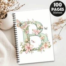 1 pieza Cuaderno de espiral con alfabeto de flores de primavera estéticas. Cuaderno de diario con letras iniciales, regalos de planificador para el trabajo, regalos perfectos para amigos, colegas, mujeres, hombres, hermanas, útiles escolares, regreso a clases