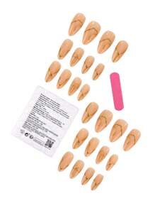 24 szt. Krótkie migdałowe zdobienie paznokci French Nude Apricot Golden Line Bow Press On Fake Nails Set