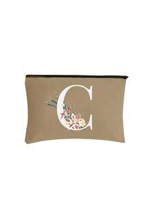 Initial Letter A-Z Flower Print Makeup Bag,Portable Toiletry Bag,Initial Pouch,Zippered Cosmetic Bag,Multi-Purpose Wash Bag,Storage Bag,Daisy Flower Pattern,Cosmetic Pouch For Small Items Storage,Clutch Bag, Lightweight Foldable Storage Bag, Teacher Gift Clutch Bag,Storage For Nurses, Doctors, Teachers Bag, ,Initial Cosmetic Bag,Suitable For Travel, Bridal Party, Or Daily Use, Beach, Mother'S Day Gift, Easter Gift, Birthday Gift