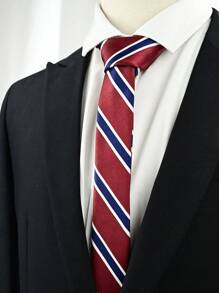 1 Peça Gravata Social Masculina Listrada Vermelha e Azul, Gravata Casual da Moda