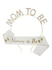 准妈妈水钻皇冠和准妈妈脚印肩带套装，适用于宝宝性别揭晓派对、迎婴派对、准妈妈礼物、迎婴派对礼品和装饰品