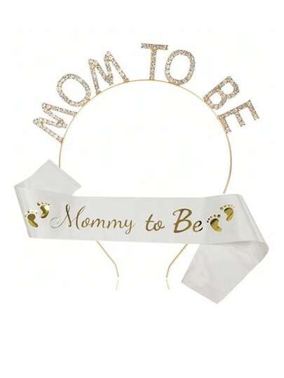 Strass-Krone für werdende Mütter und Fußabdruck-Schultergurt-Set für werdende Mütter, für Baby-Geschlechts-Enthüllungsparty, Baby-Dusche-Feier, Geschenk für werdende Mütter, Baby-Dusche-Geschenke und Dekorationen