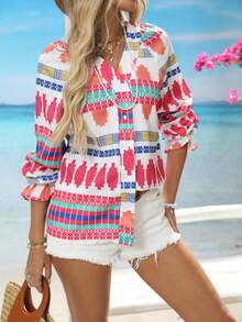 QIANZHIDU Cămașă de primăvară cu imprimeu floral pentru femei, ținută casual minimalistă la modă, potrivită pentru Ziua Îndrăgostiților și Anul Nou