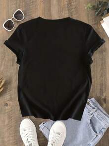 Camiseta suelta y cómoda con cuatro patrones de helado - Negro - Ver 2