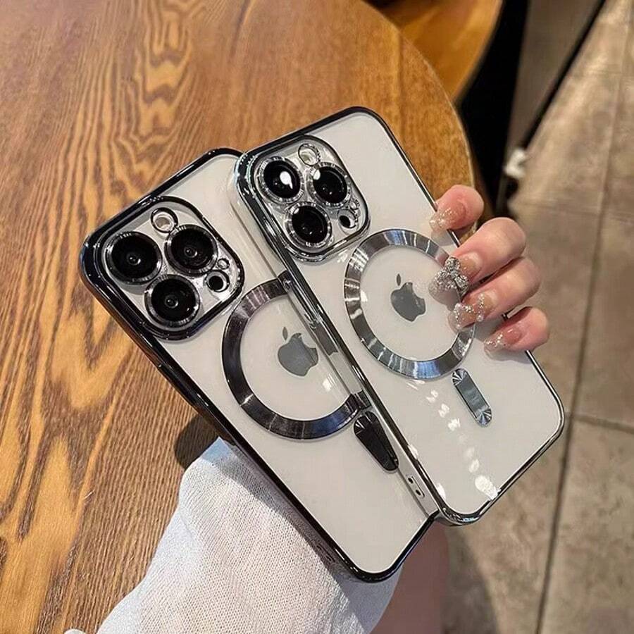 Magnetic Wireless Charging Phone Case Compatible With IPhone 17 16 15 14 13 12 11 Pro Max Plus 17Air, With Precise Hole Protection To Prevent Lens Vibration And Dropping, Electroplated TPU Transparent Case - Màu xanh trong suốt - Xem 1