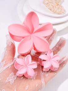 3 Pcs Solid Color Boho Style Cute ABS Plastic Flower Hair Clips For Women, Pink, All Season Hair Claw Claw Clips Hair Jaw Clip Hair Clamps