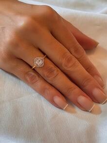 Solitaire Zirconia Ring With Shiny Stone Studded Delicate Bridal Style Elegant Fashion Shiny European - 金色 - 查看 2
