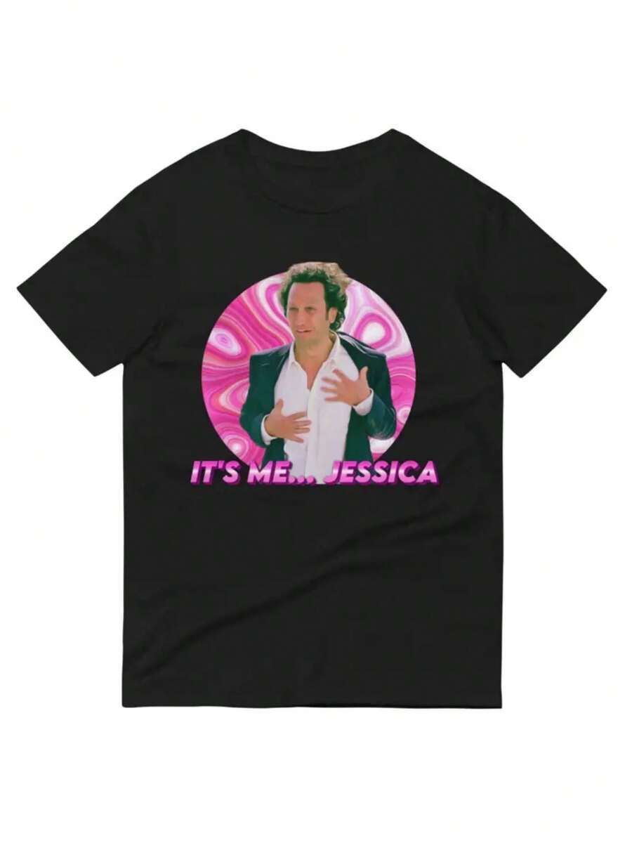 It's Me,Jessica Funny Meme Graphic Size Plus T Shirt 1pcs Summer Retro 90s Style - Black - View 1