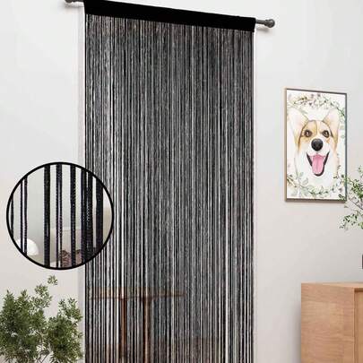 1pc Black Fringe Valance Curtain, Boho Tassel Door Curtain, Room Divider Backdrop For Party, Wedding, Kitchen, Hallway Decor