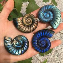 1 peça de concha de labradorita natural esculpida – design espiral azul e laranja iridescente exclusivo, ornamento de pedra artesanal para decoração de casa, decoração de festa ou presente de aniversário, Natal ou ocasiões especiais, acessório de mesa, decoração elegante, acabamento polido