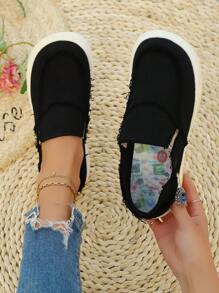 大码女士时尚帆布运动鞋，透气舒适纯色休闲厚底鞋，适合孕妇