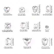 130pcs White Crystal Claw Diamonds, Glass Sewing Diamonds DIY Clothing Accessories Materials, Mixed Shape Sew On Gems Metal Claws, Jewelry DIY Crafts Materials