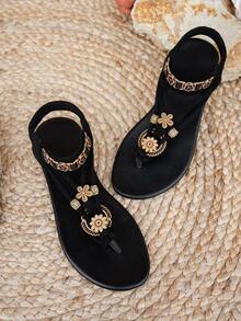 女士时尚波西米亚风格平底凉鞋，休闲百搭，适合婚礼、派对、户外、海滩