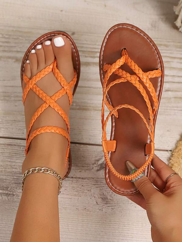 Women Woven Flat Sandals, Flip Flops With Toe Ring And Open Toe, Non-Slip Slipper For Indoor And Outdoor Use