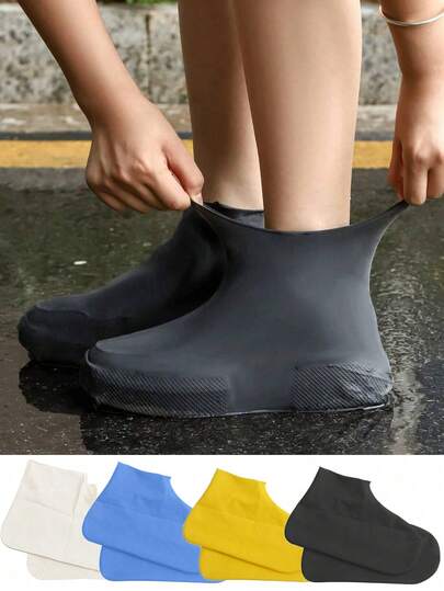 1/2 双防水加厚防滑鞋套，可重复使用户外橡胶雨靴套，加厚防滑耐用，可折叠雨靴，适用于户外骑行和雨天，适用于学校、办公室、家庭、旅行